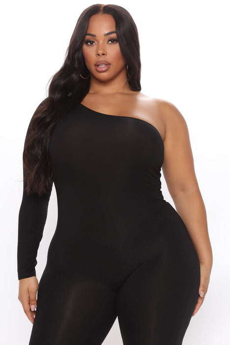 Nova Season Long Sleeve One Shoulder Jumpsuit - Black