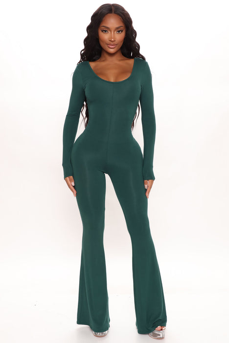 Nova Season Long Sleeve Flare Jumpsuit Hunter Fashion Nova