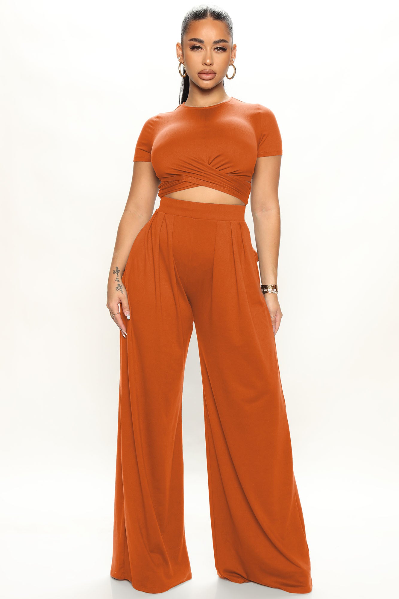 Casually Chic Wide Leg Pant Set Rust Fashion Nova Matching