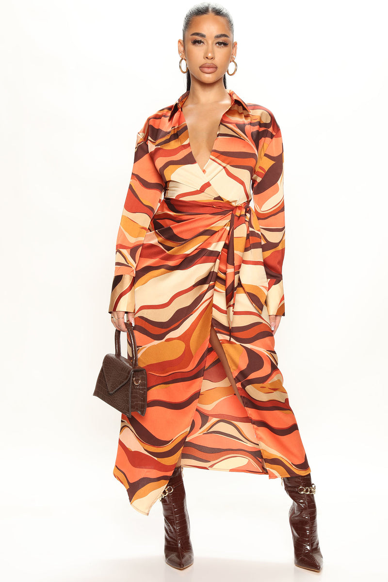 Get The Facts Satin Maxi Dress - Rust/combo | Fashion Nova, Dresses ...