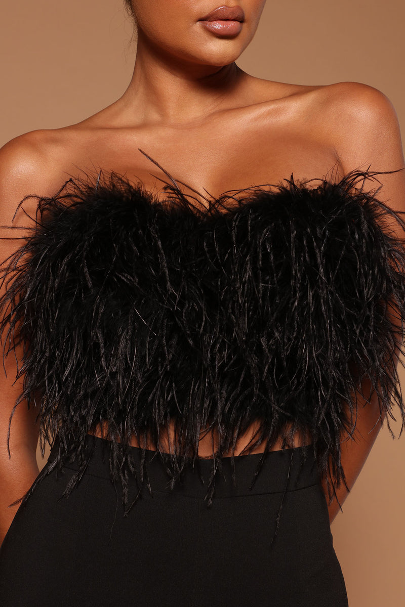 Asalia Feathered Top - Black | Fashion Nova, Luxe | Fashion Nova
