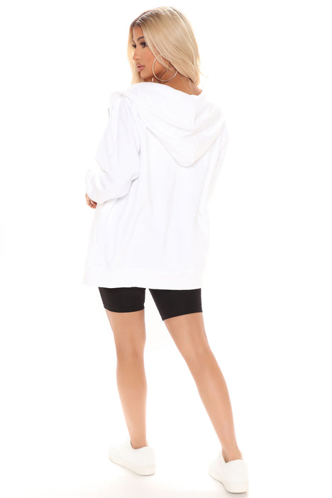 White zip up new arrivals hoodie near me