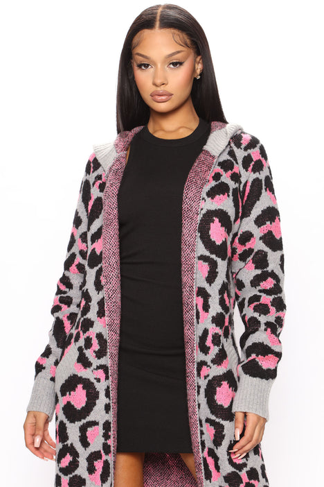 Pink and top grey leopard cardigan