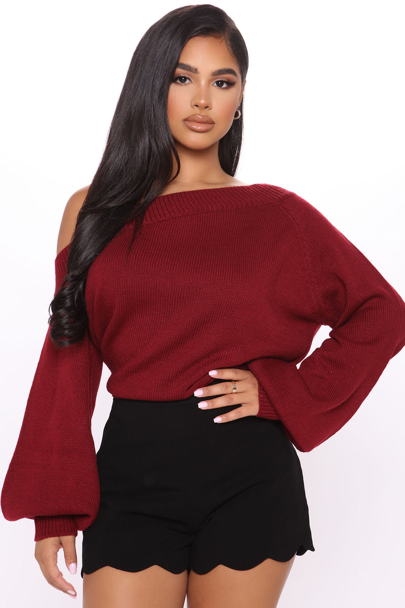 Sway My Way One Shoulder Pullover - Burgundy | Fashion Nova, Sweaters ...