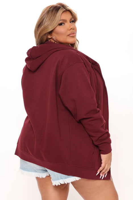 Red oversized zip online up hoodie