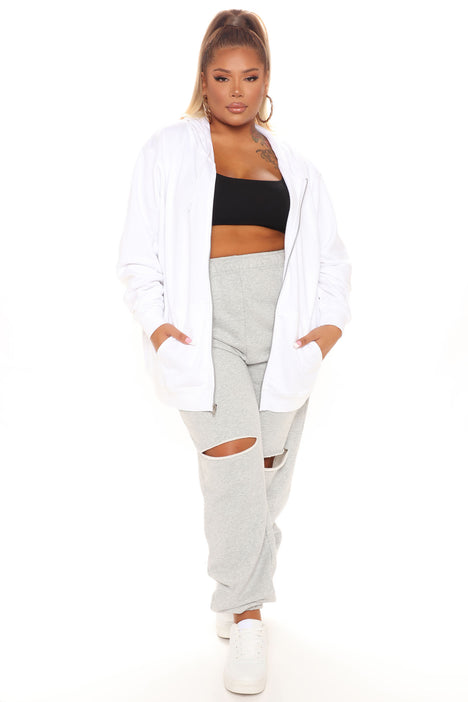 White zip hotsell up hoodie oversized