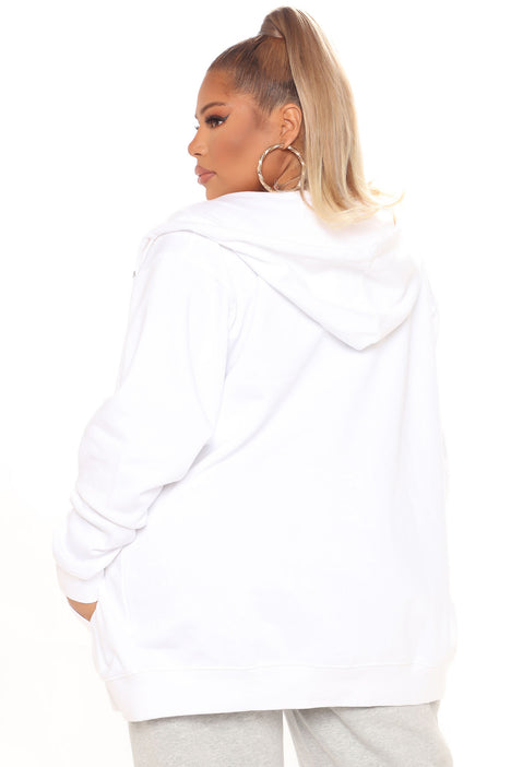White oversized shop zip up hoodie