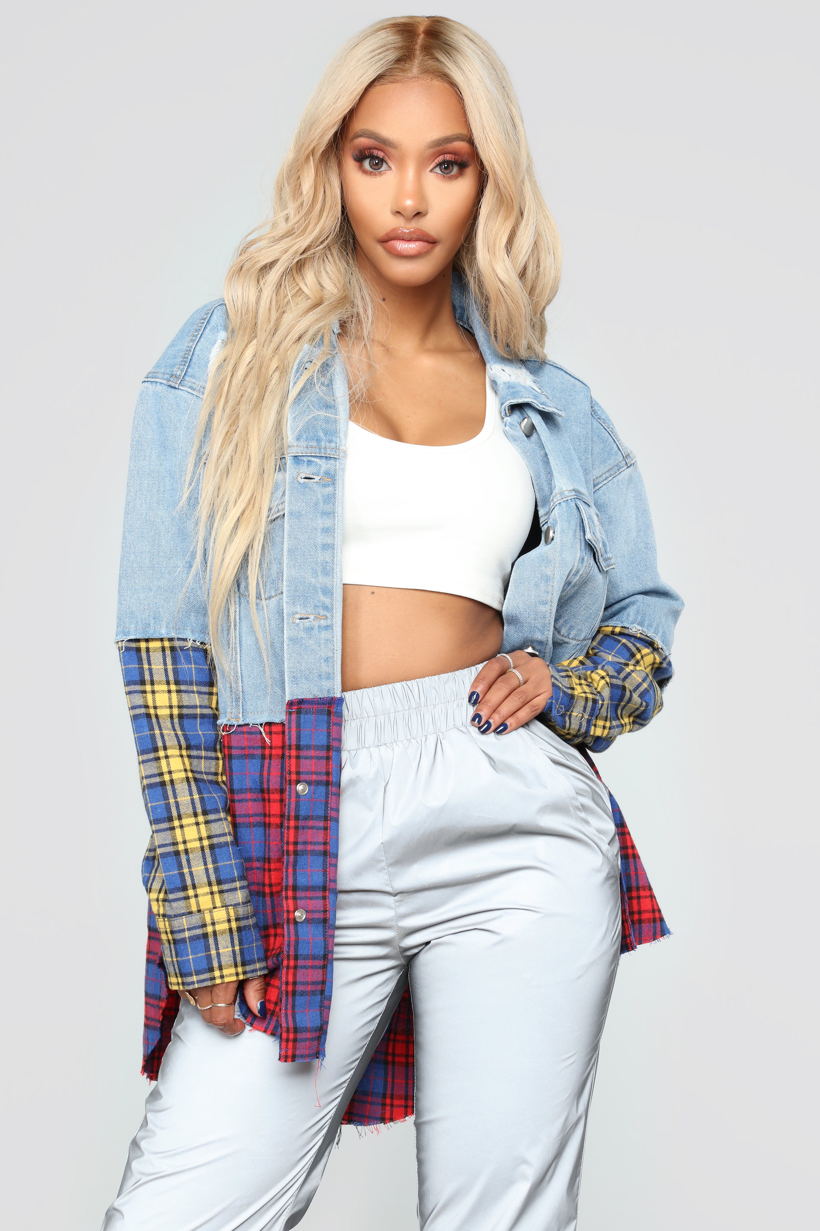 Plaid craze shop denim jacket