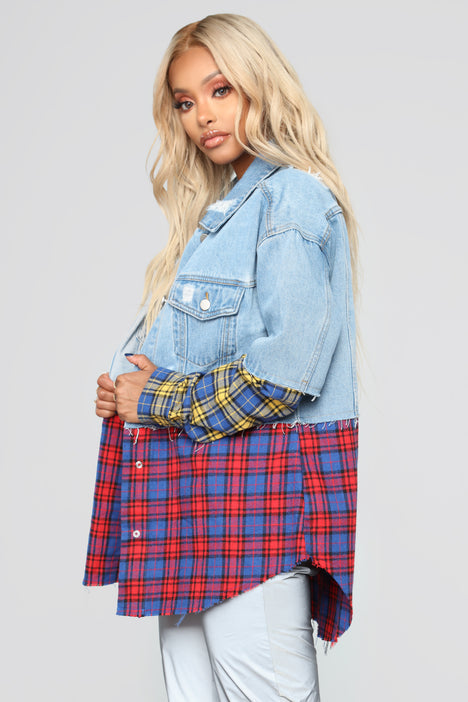 Plaid craze shop denim jacket