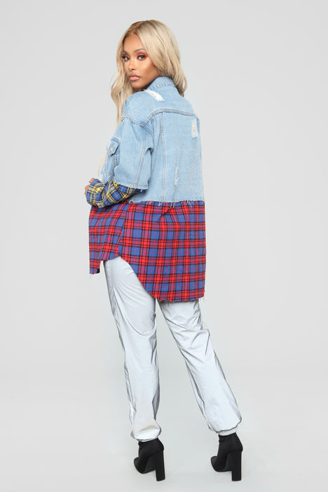 Plaid craze shop denim jacket