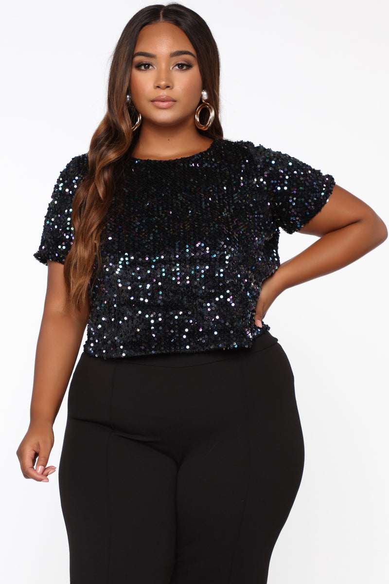 Shine Bright Sequined Top - Black/combo | Fashion Nova, Shirts ...