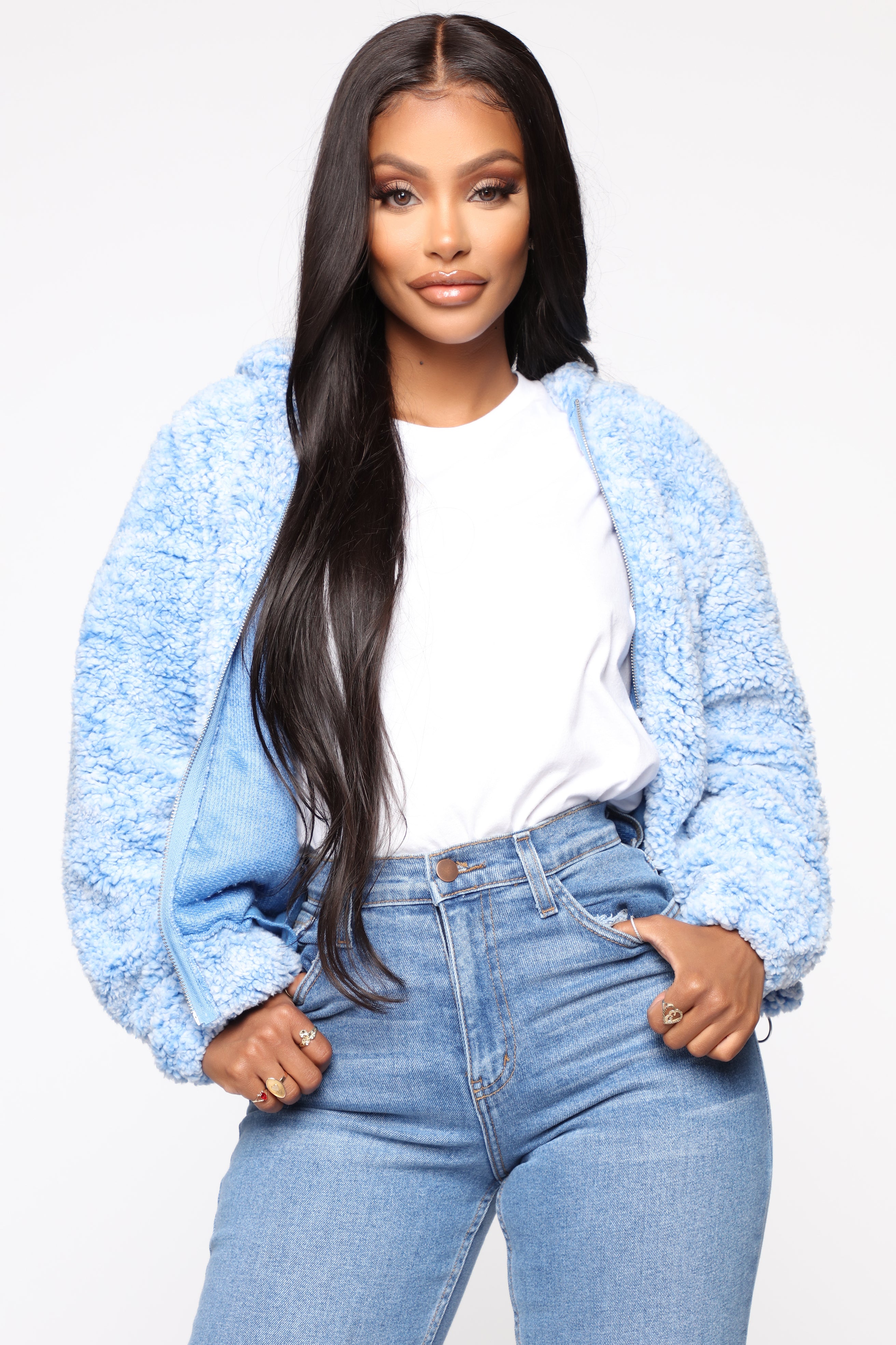 Fuzzy light on sale blue jacket