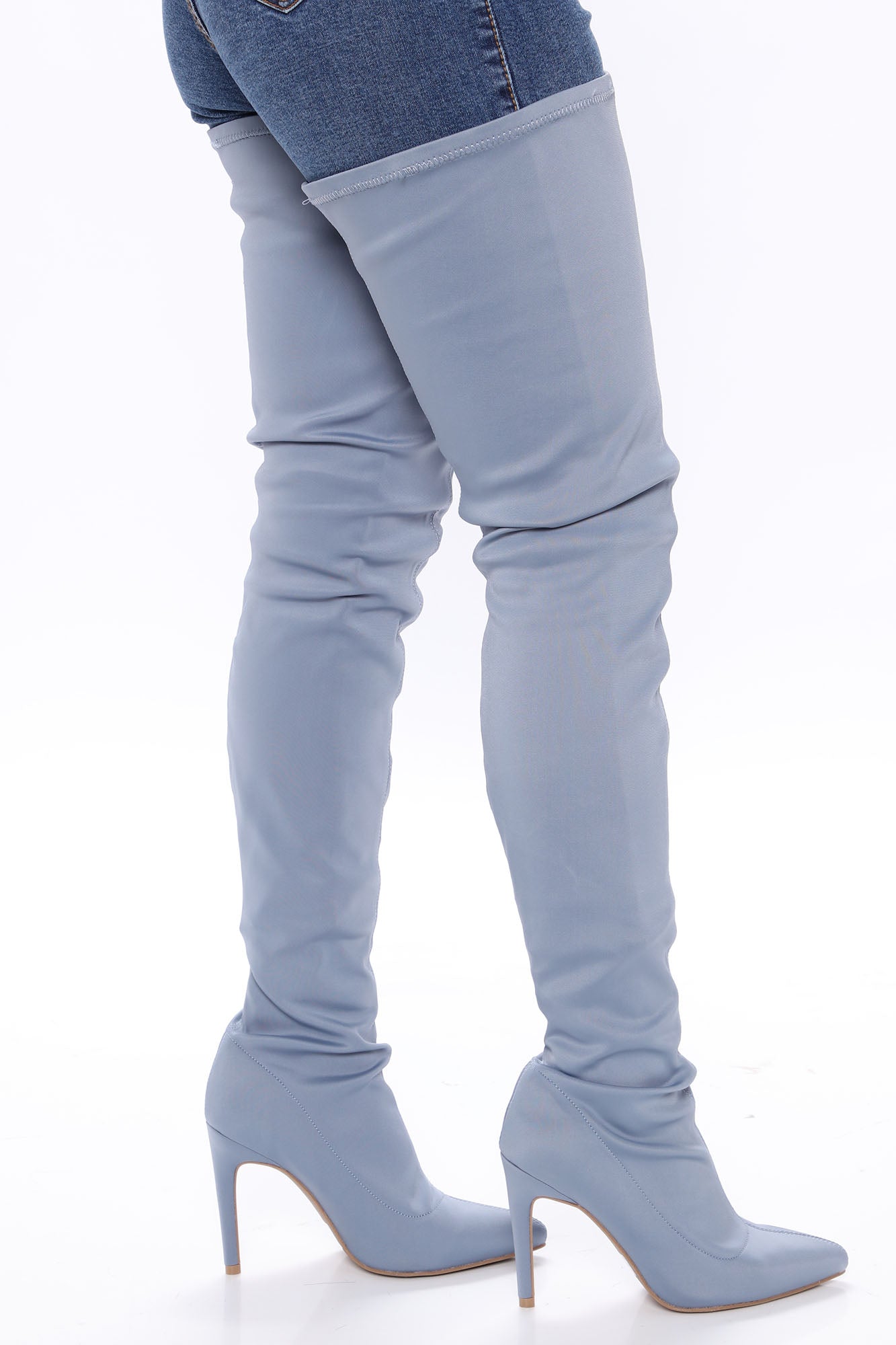 Light blue thigh cheap high boots