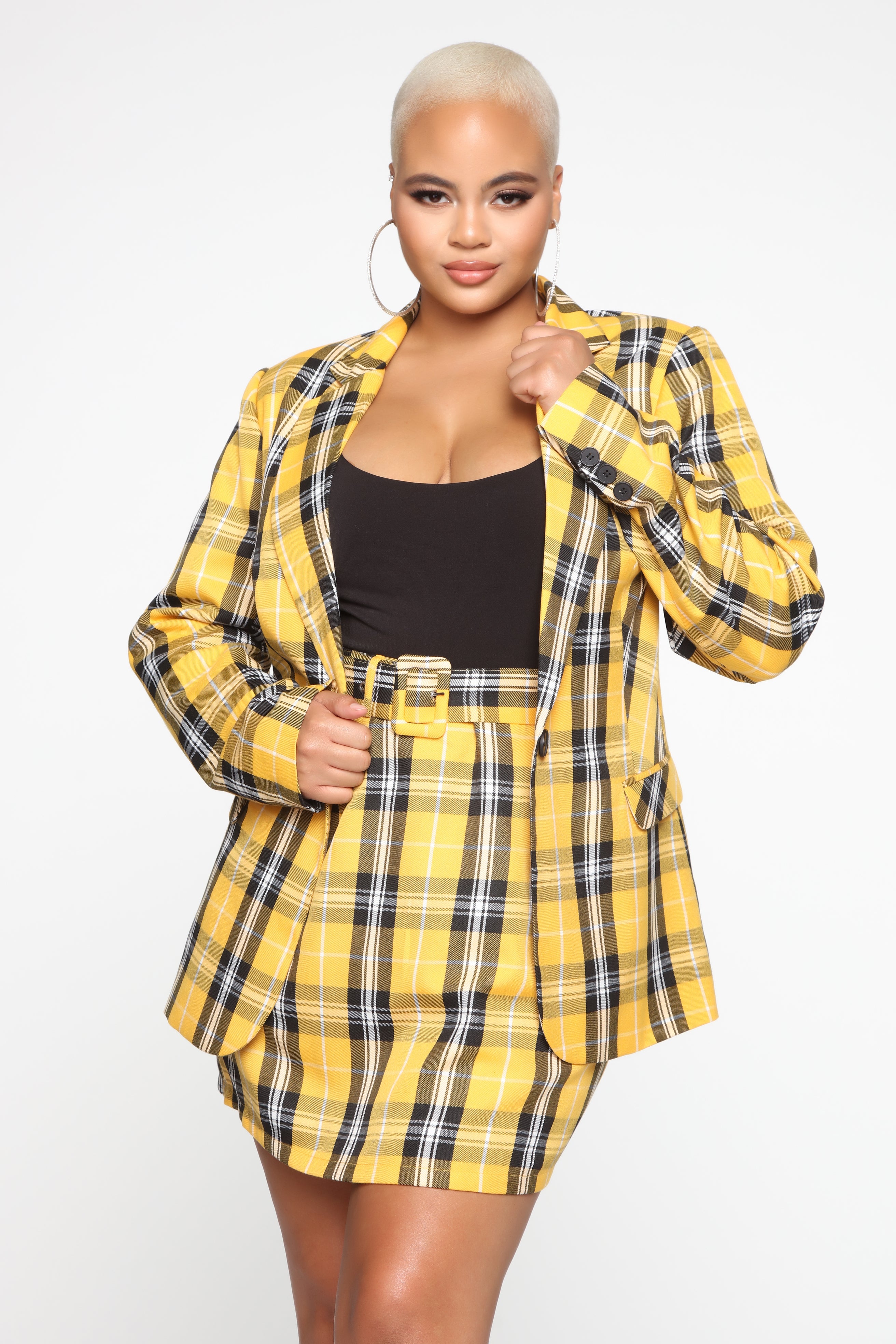 Plaid yellow skirt and jacket cheap