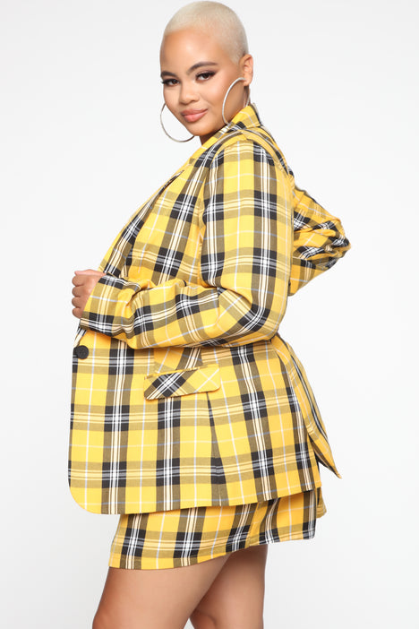 Plaid skirt and online blazer set yellow