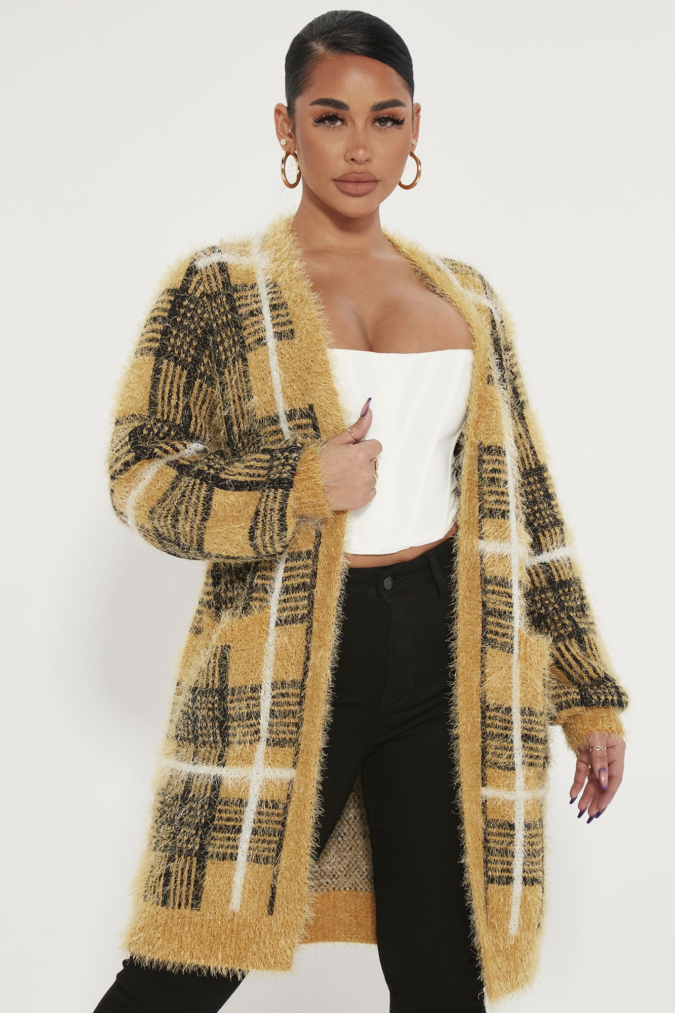Fuzzy sales plaid sweater
