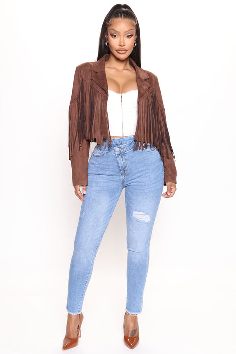 Fringe crop cheap jacket