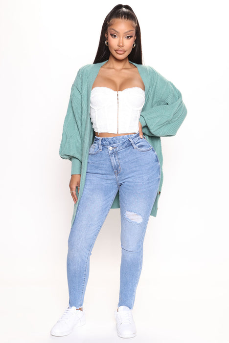 Miss Me Cozy Cable Cardigan - Teal
