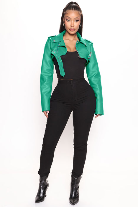Emerald green leather jacket discount