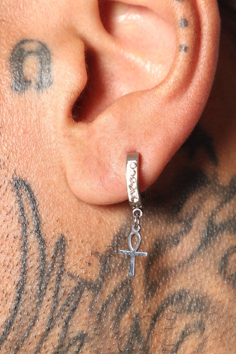 Ankh Cross Earring Set Silver Fashion Nova Mens Jewelry