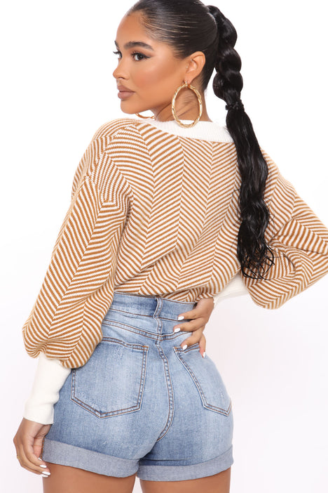 Madison Stripe Cropped Cardigan Ivory combo Fashion Nova