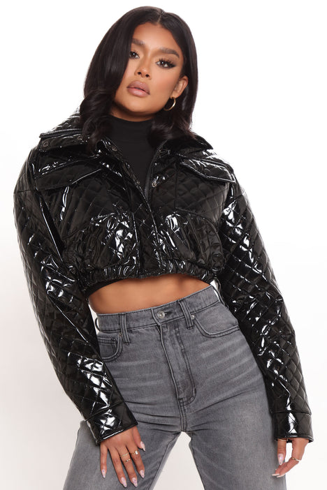 Looking Brand New Cropped Puffer Jacket - Black, Fashion Nova, Jackets &  Coats