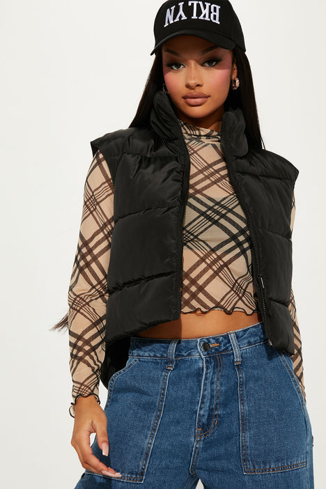 Plaid puffer cheap vest womens