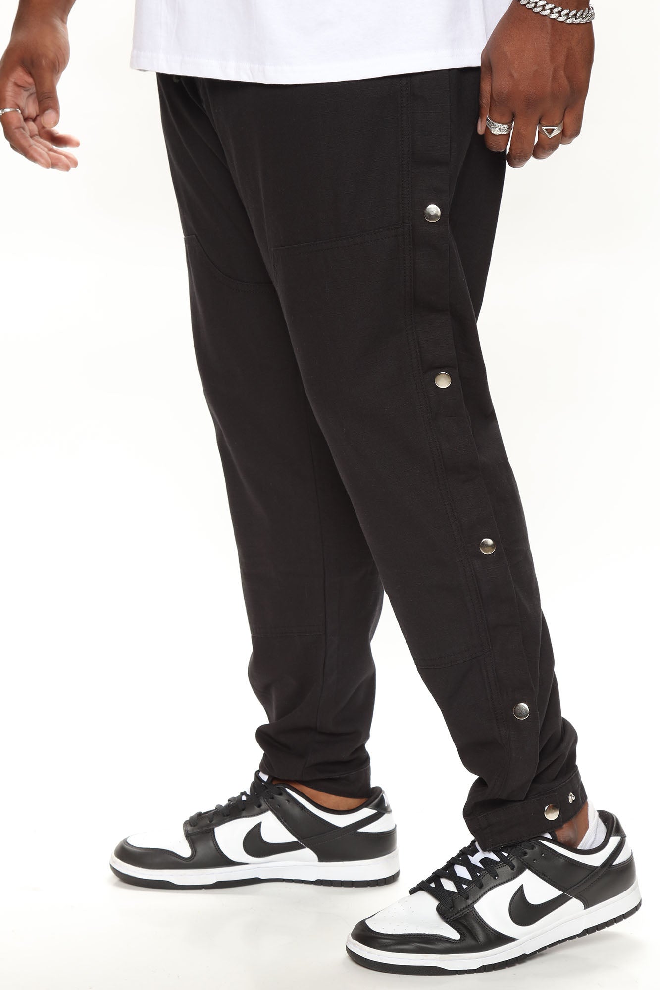 Easy Side Snap Button Pants - Black