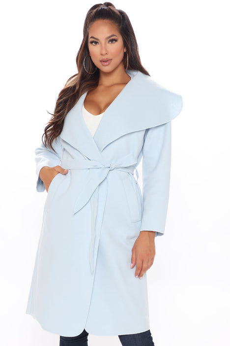 Destination Chic Wrap Coat Light Blue