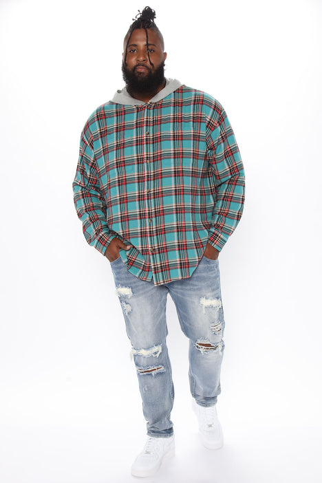 Good Timing Hooded Plaid Flannel Shirt Green combo Fashion