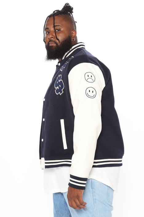 Men's La Patchwork Varsity Jacket Combo in Royal Size XL by Fashion Nova