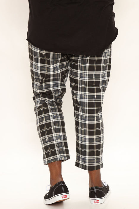 Plaid Cropped Pants Black combo