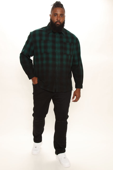 Sunset Dip Dye Flannel Shirt Green Black Fashion Nova Mens