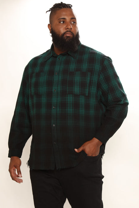 Sunset Dip Dye Flannel Shirt - Green/Black