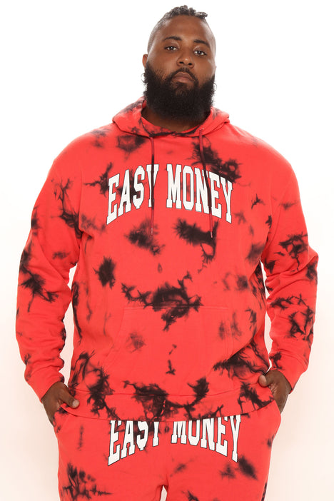 Easy Money Tie Dye Hoodie Red Black Fashion Nova Mens Graphic