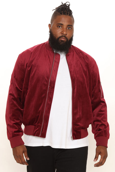 Red velvet bomber jacket mens discount