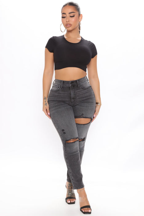Black distressed jeans deals fashion nova