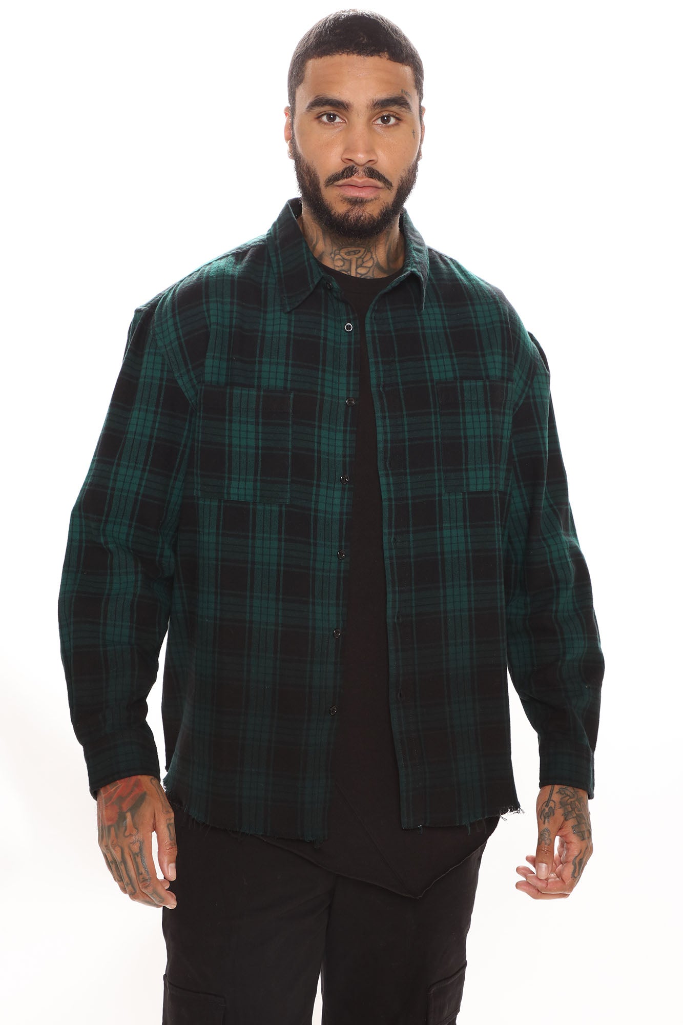 Sunset Dip Dye Flannel Shirt - Green/Black