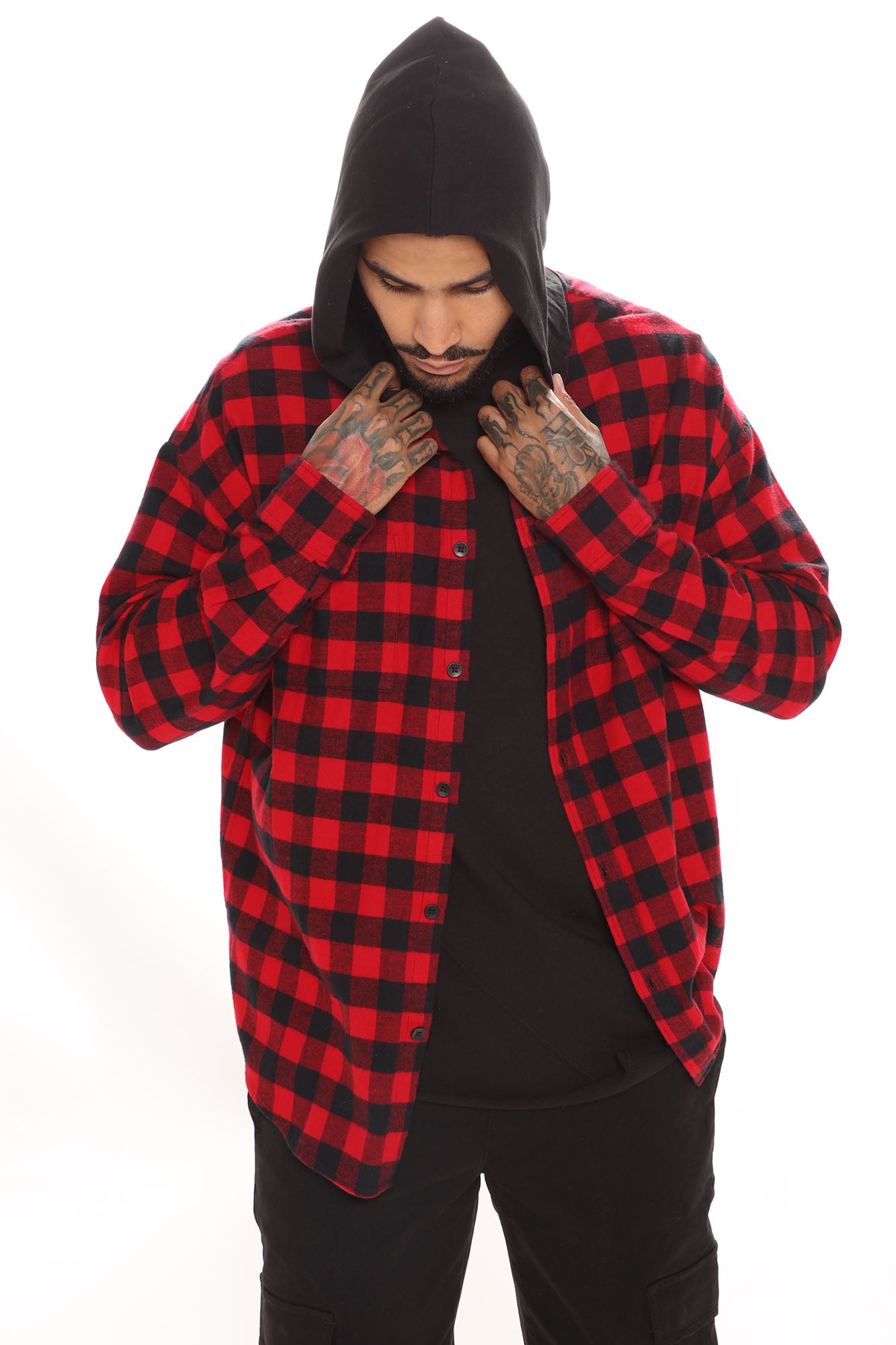 Red and black best sale flannel with hood