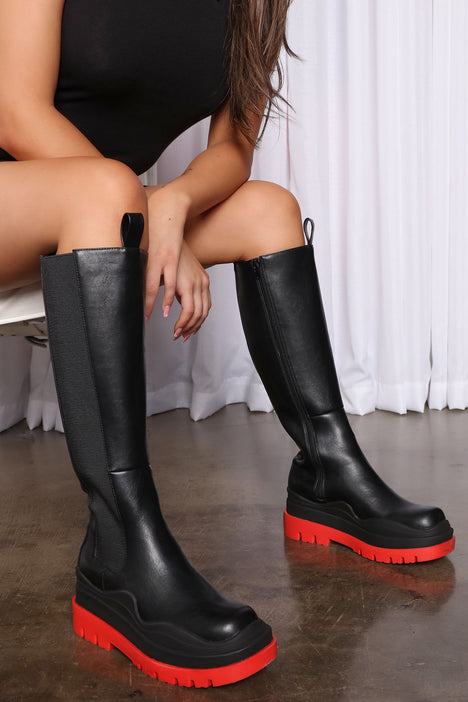 Women's Make A Move Knee High Boots in Black/Red Size 10 by Fashion Nova