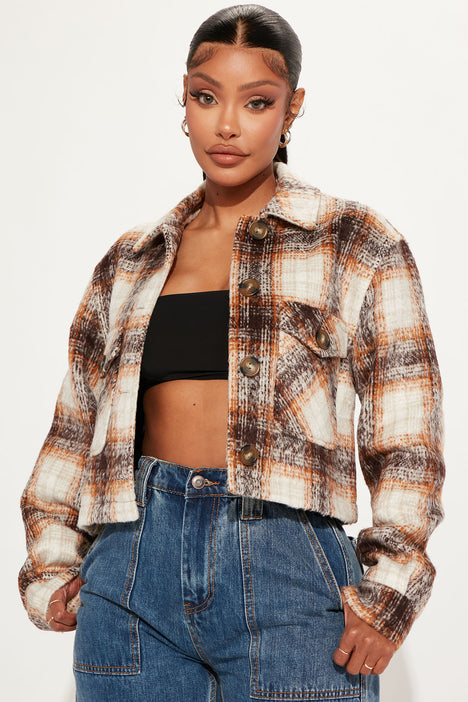 Savannah Crop Plaid Shacket Chocolate