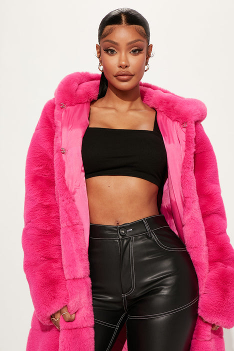Luxe Life Faux Fur Coat Hot Pink