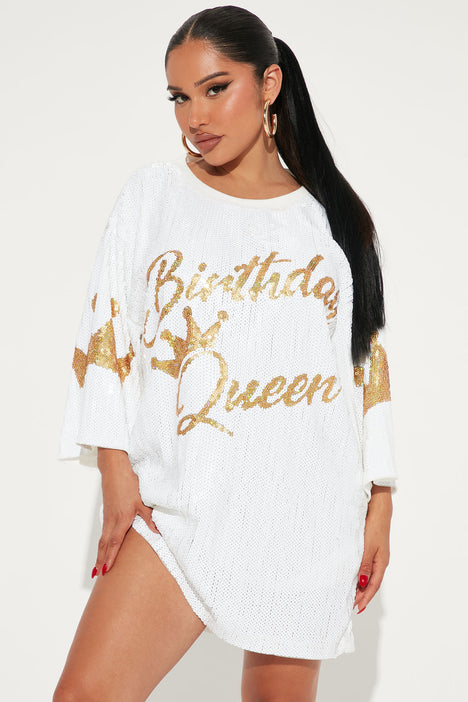 Birthday Queen Sequin Tunic White Fashion Nova Dresses