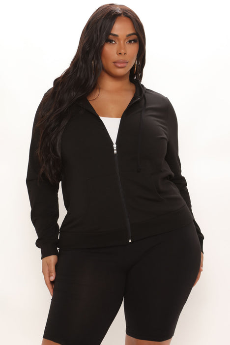Women's plus size cheap black zip up hoodie