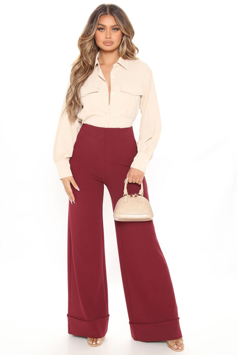 Chiclily Women's Wide Leg Lounge Pants with Pockets Lightweight High  Waisted Adjustable Tie Knot Loose Trousers, US Size Medium in Burgundy -  Walmart.com