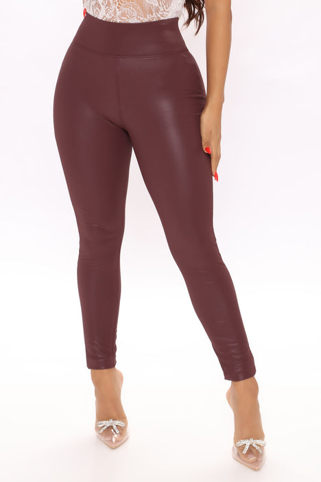 Found The Right One Faux Leather Leggings - Wine