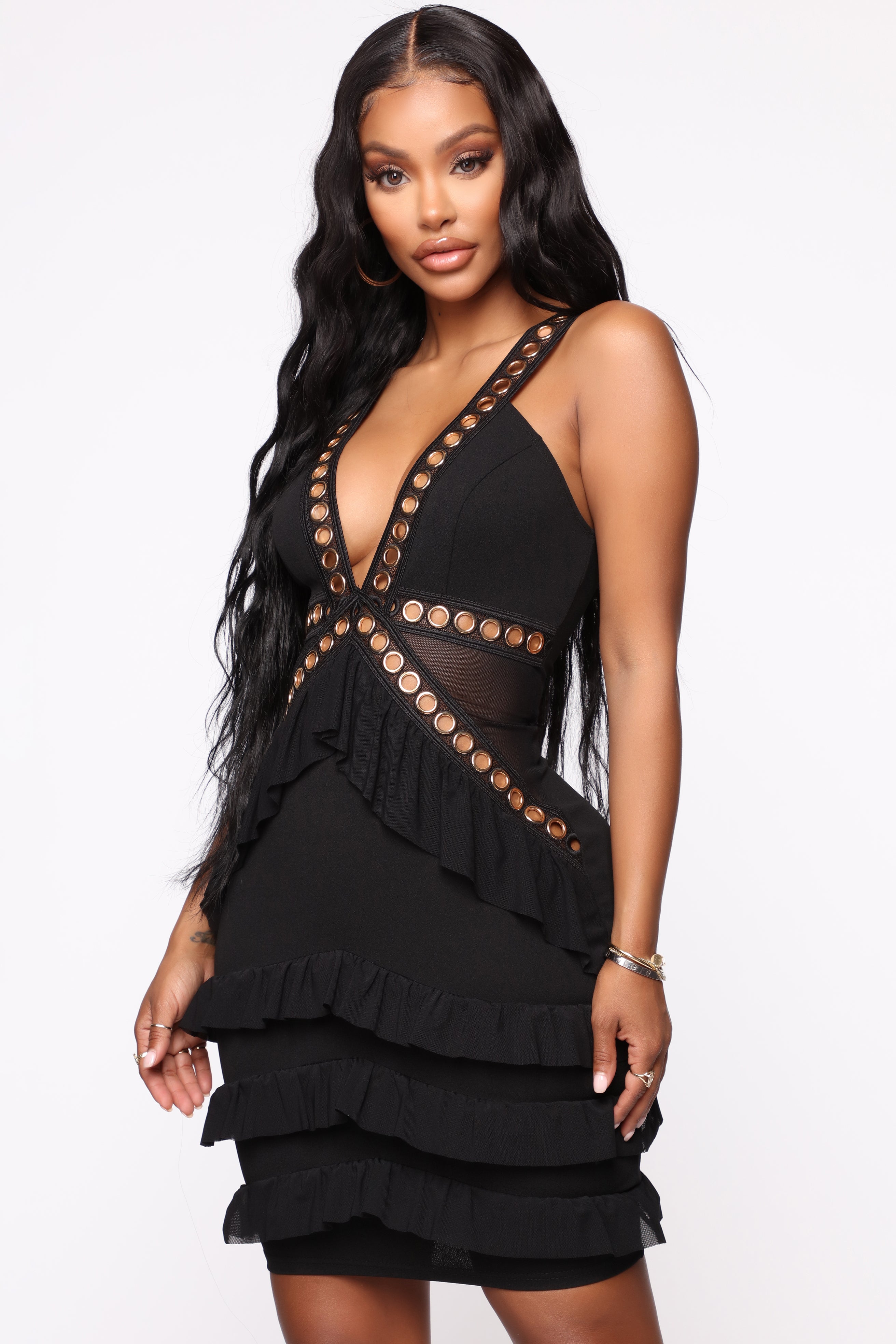 More Meaning Grommet Mini Dress Black