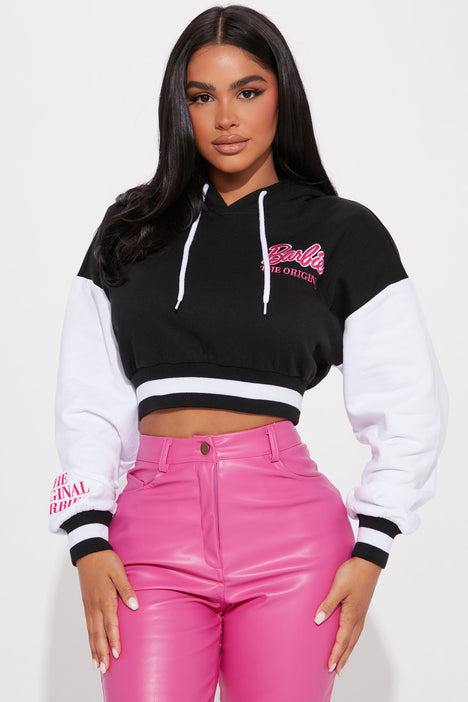 The Original Barbie Cropped Hoodie Black White