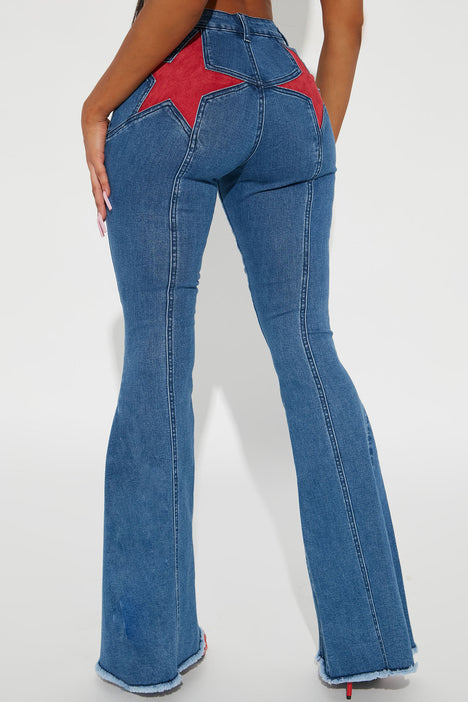 Star Back Pocket Seam Detail Flare Jeans