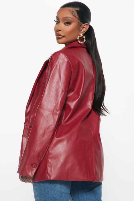 Burgundy leather blazer discount